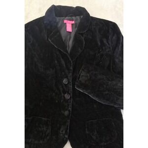 Thalia Sodi Blazer Women's L Black Crinkle Velvet Cropped Western Fairy Goth Y2K
